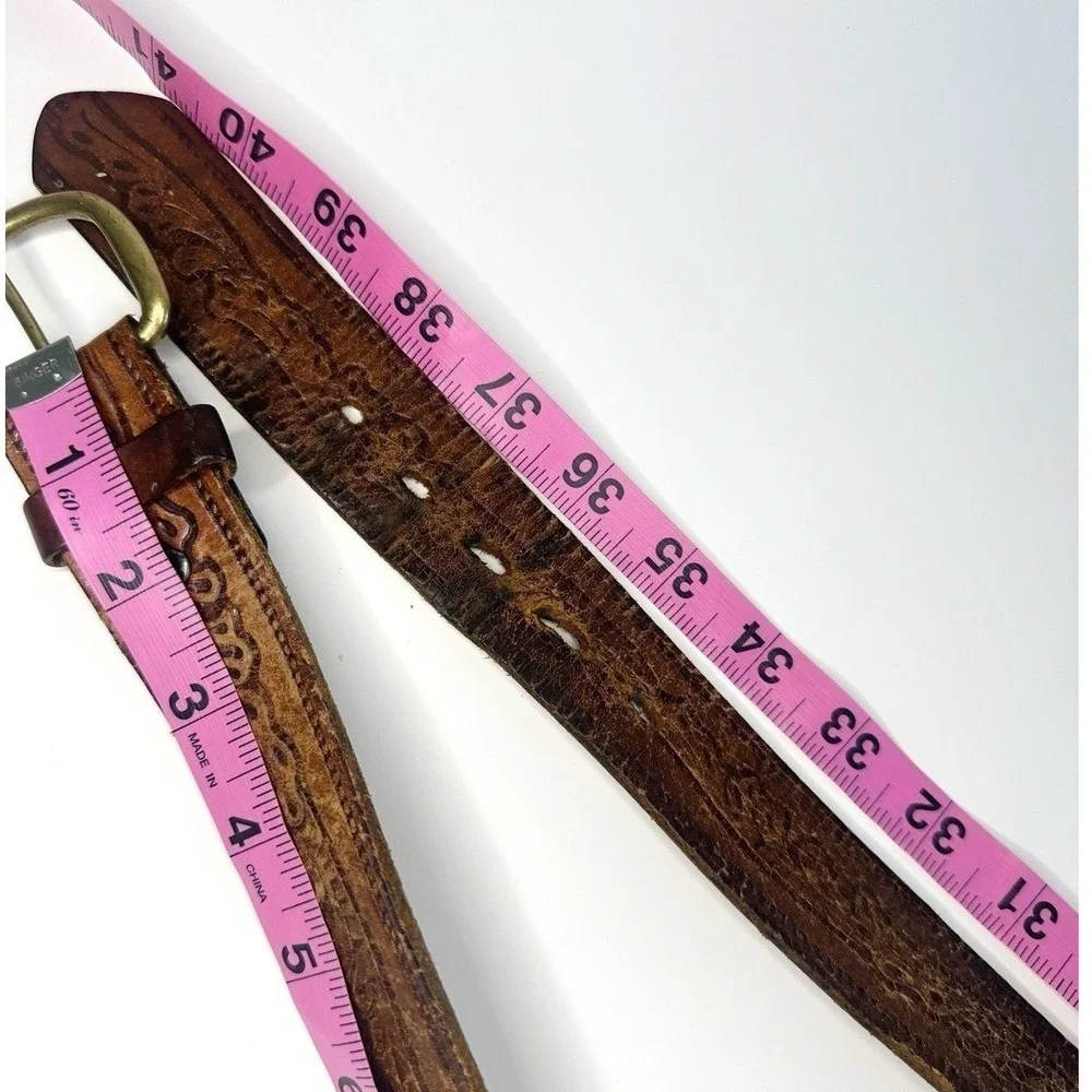 Vintage Levis 2235 Tooled Leather Belt Size 36 Brown Western Steerhide 1970s USA